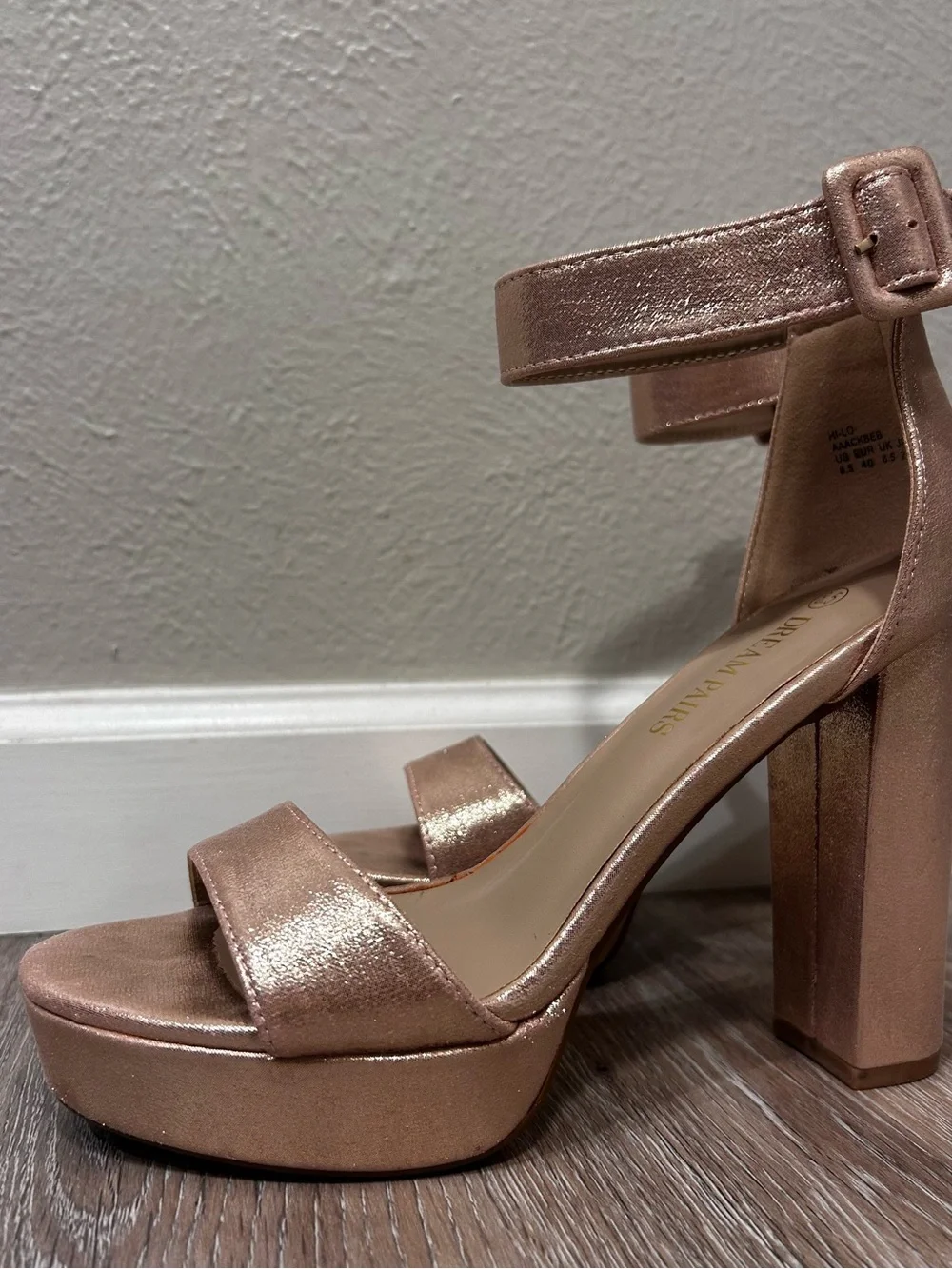 Platform Ankle-Strap High Heels in Rose Gold size 8.5
